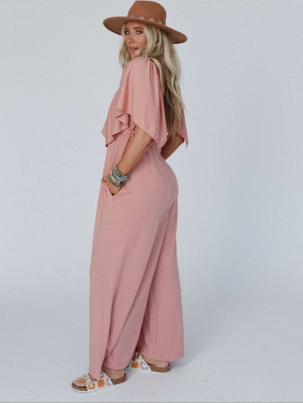 NWT Open Back Ruffle Jumpsuit - In Shadow Blush - Picture 7 of 9
